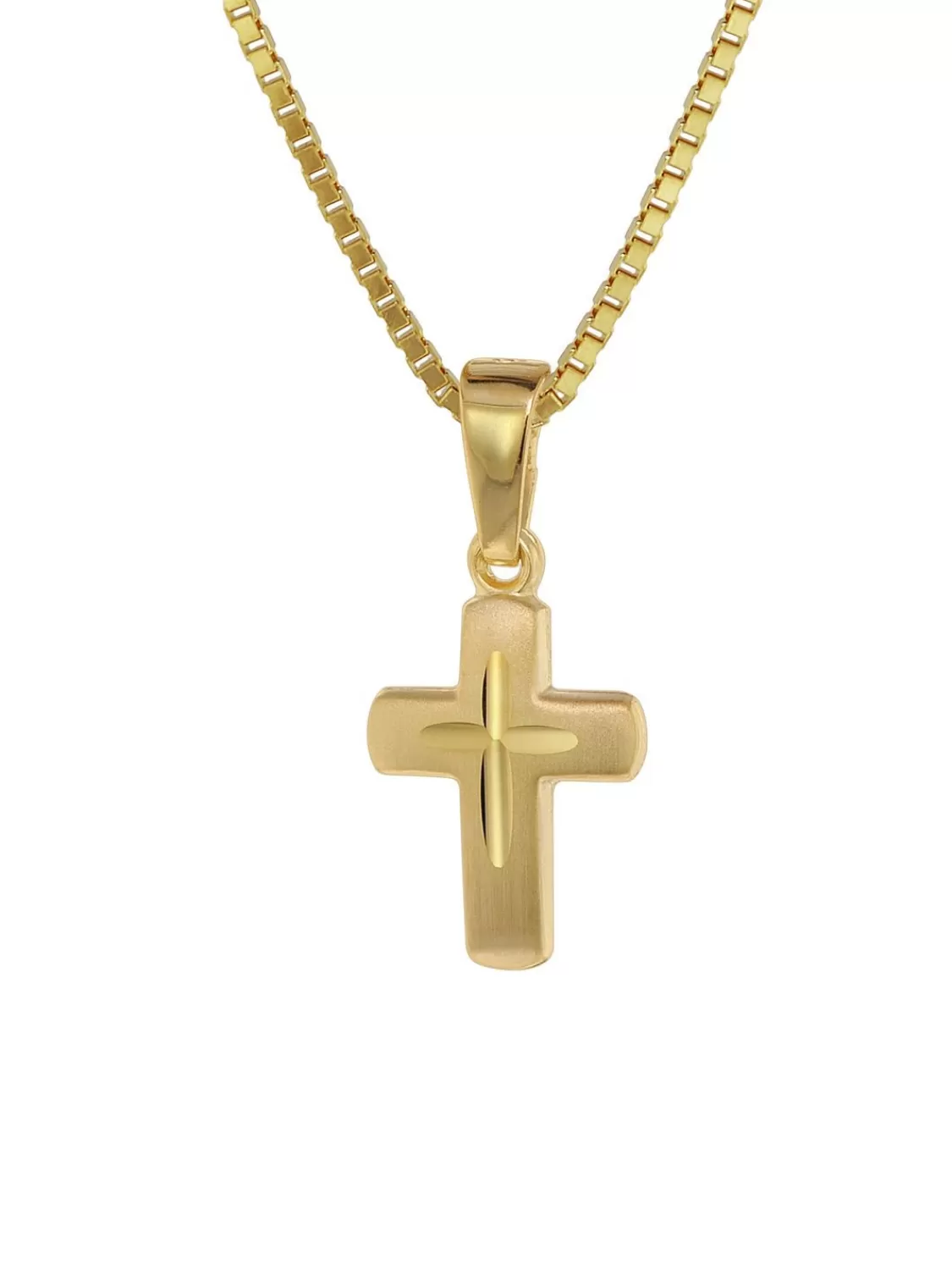 trendor Kreuz-Anhanger Fur Kinder Gold 585 (14 Kt.) + Plattierte Kette | Kinderschmuck