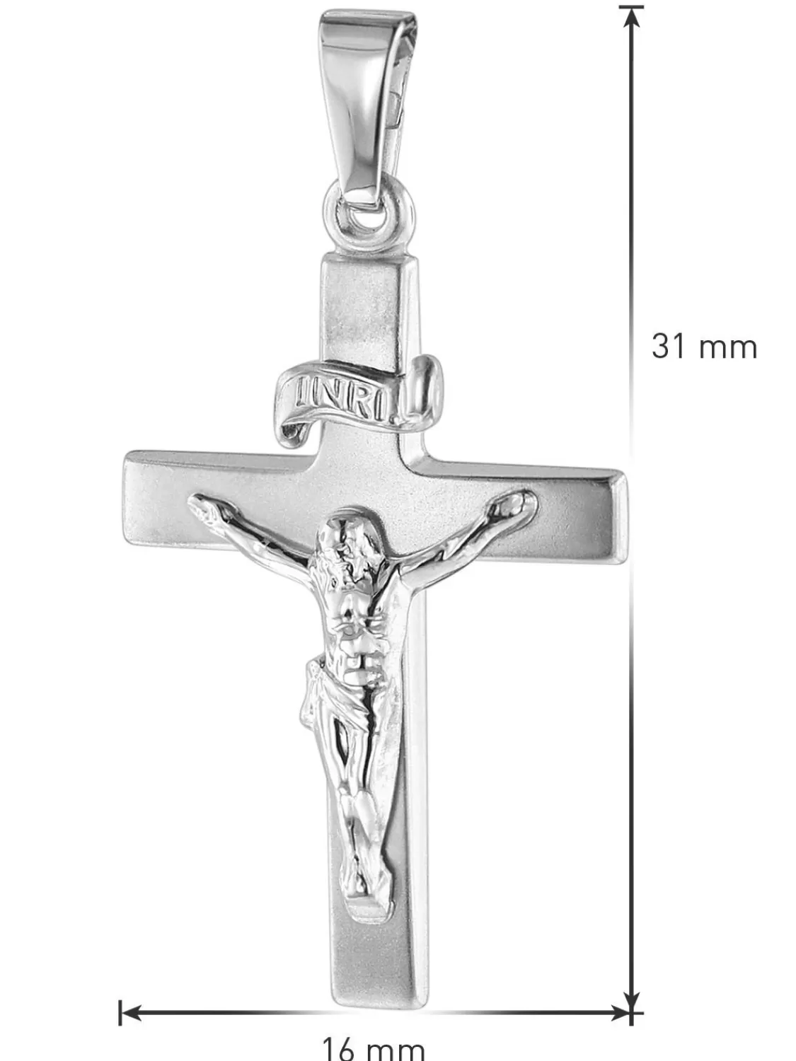 trendor Kruzifix-Anhanger 24 Mm Weisgold 585 / 14 Karat Mit Silberkette | Herrenschmuck