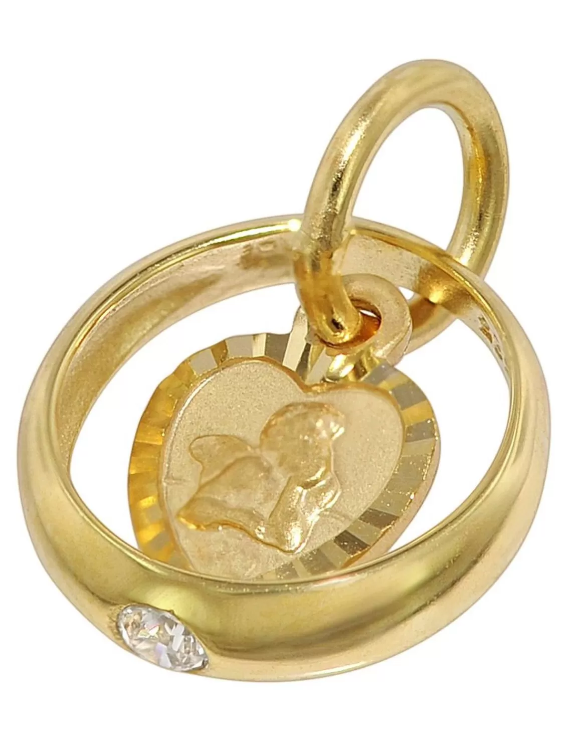 trendor Taufring Mit Amorherz Gold 585 An Goldplattierter Silberkette | Kinderschmuck
