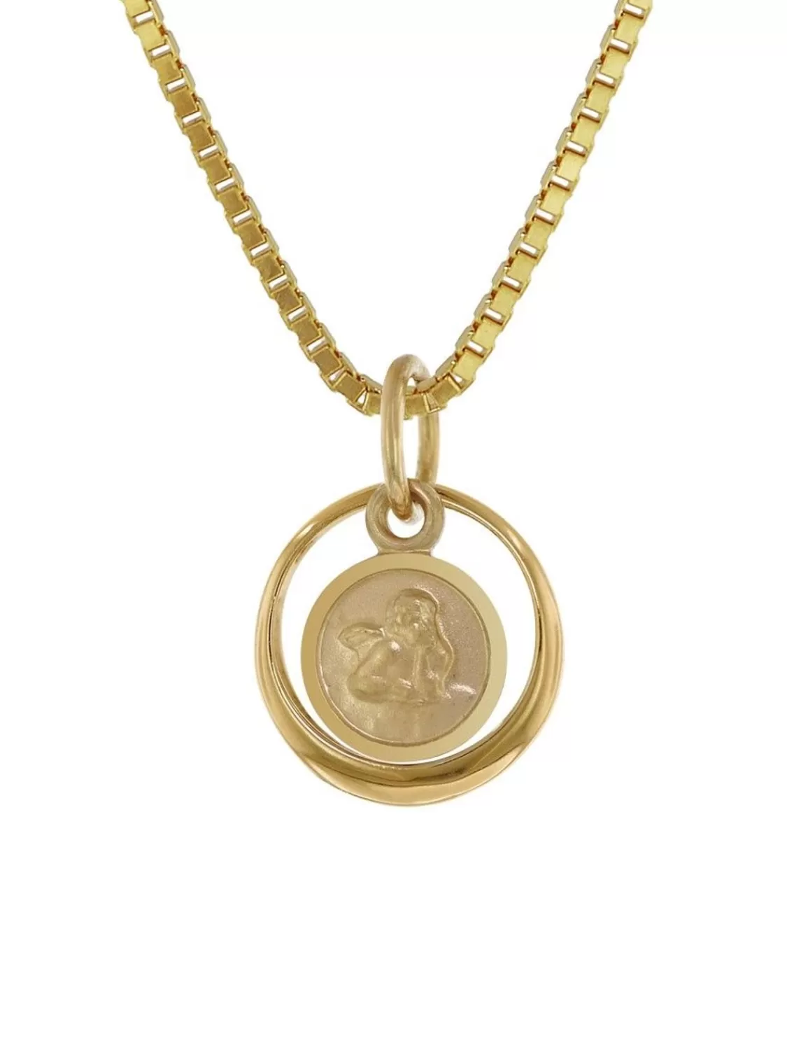 trendor Taufring Mit Engel-Einhanger Gold 585 (14 Karat) Mit Silberkette | Kinderschmuck