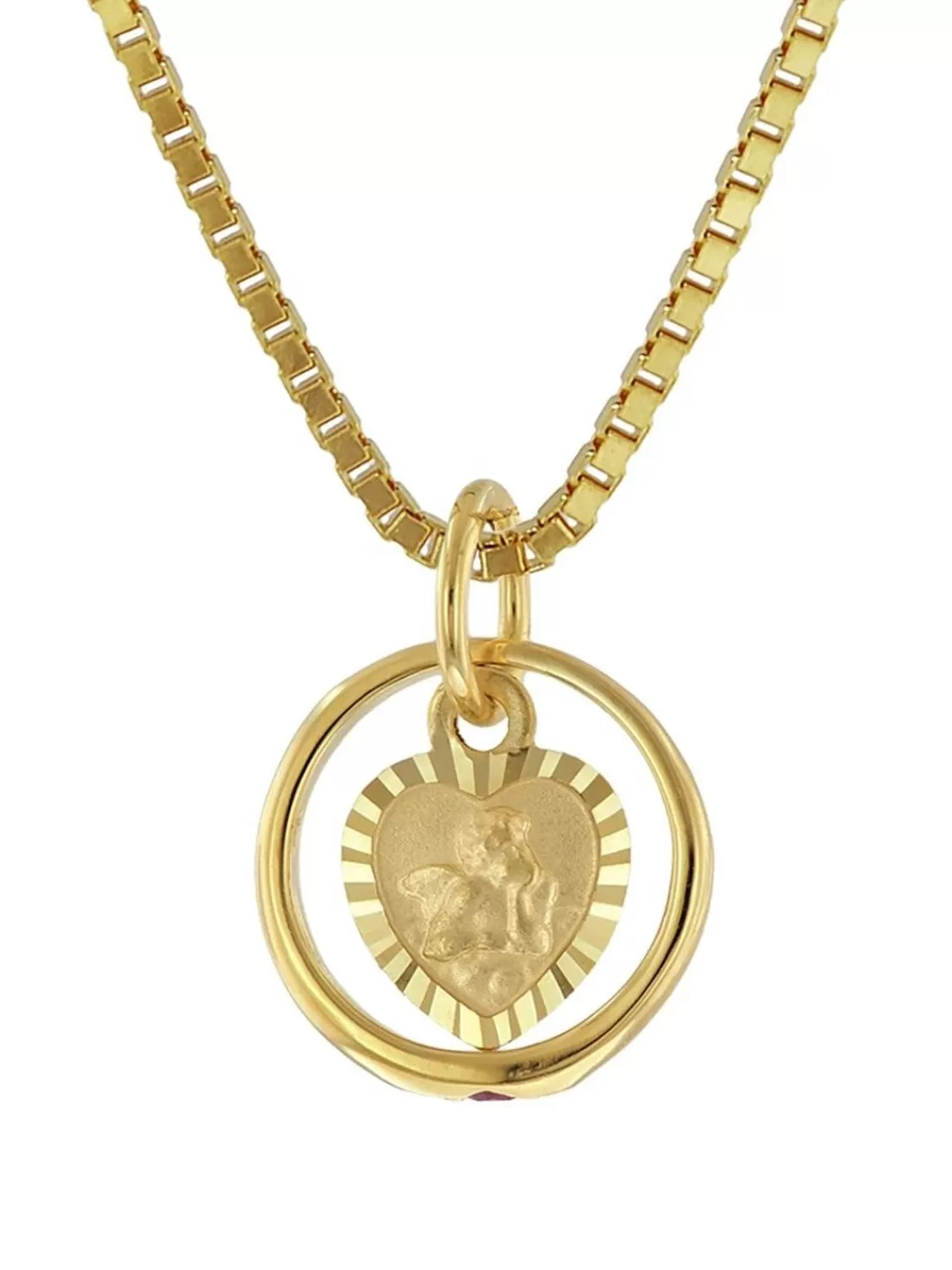 trendor Taufring Rubin Amorherz Gold 585 An Goldplattierter Halskette | Kinderschmuck