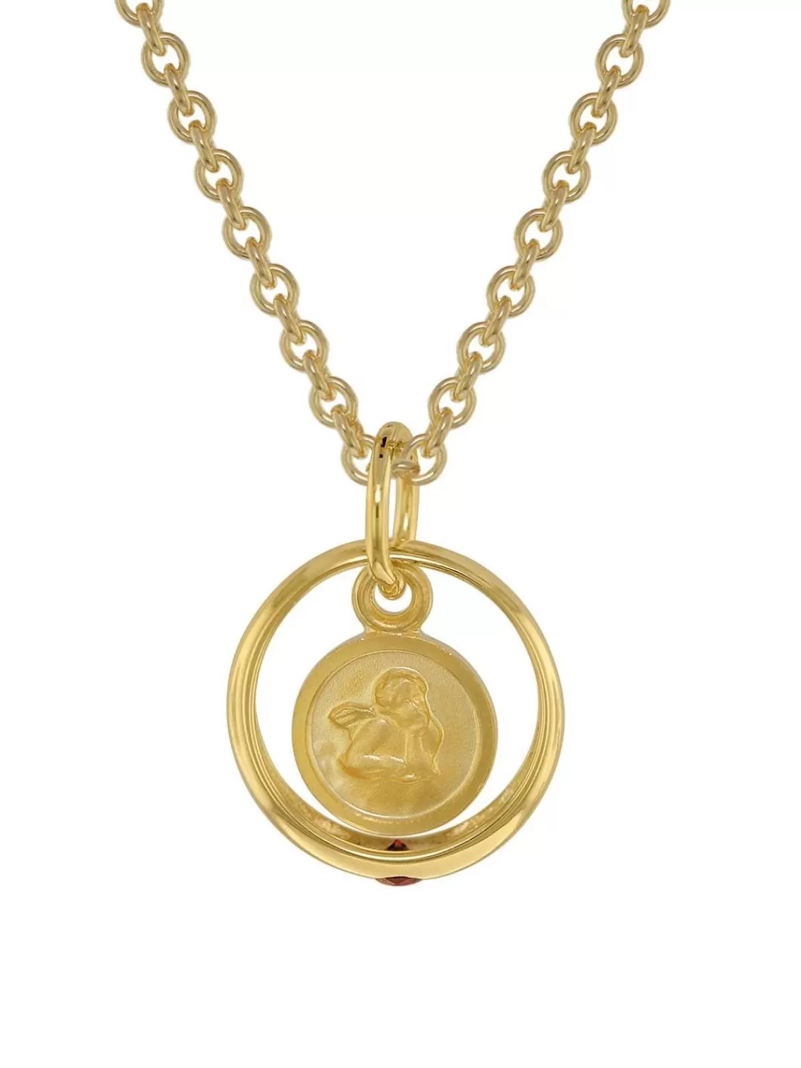 trendor Taufring Rubin Engel Gold 585 / 14 K Mit Vergoldeter Silberkette | Kinderschmuck