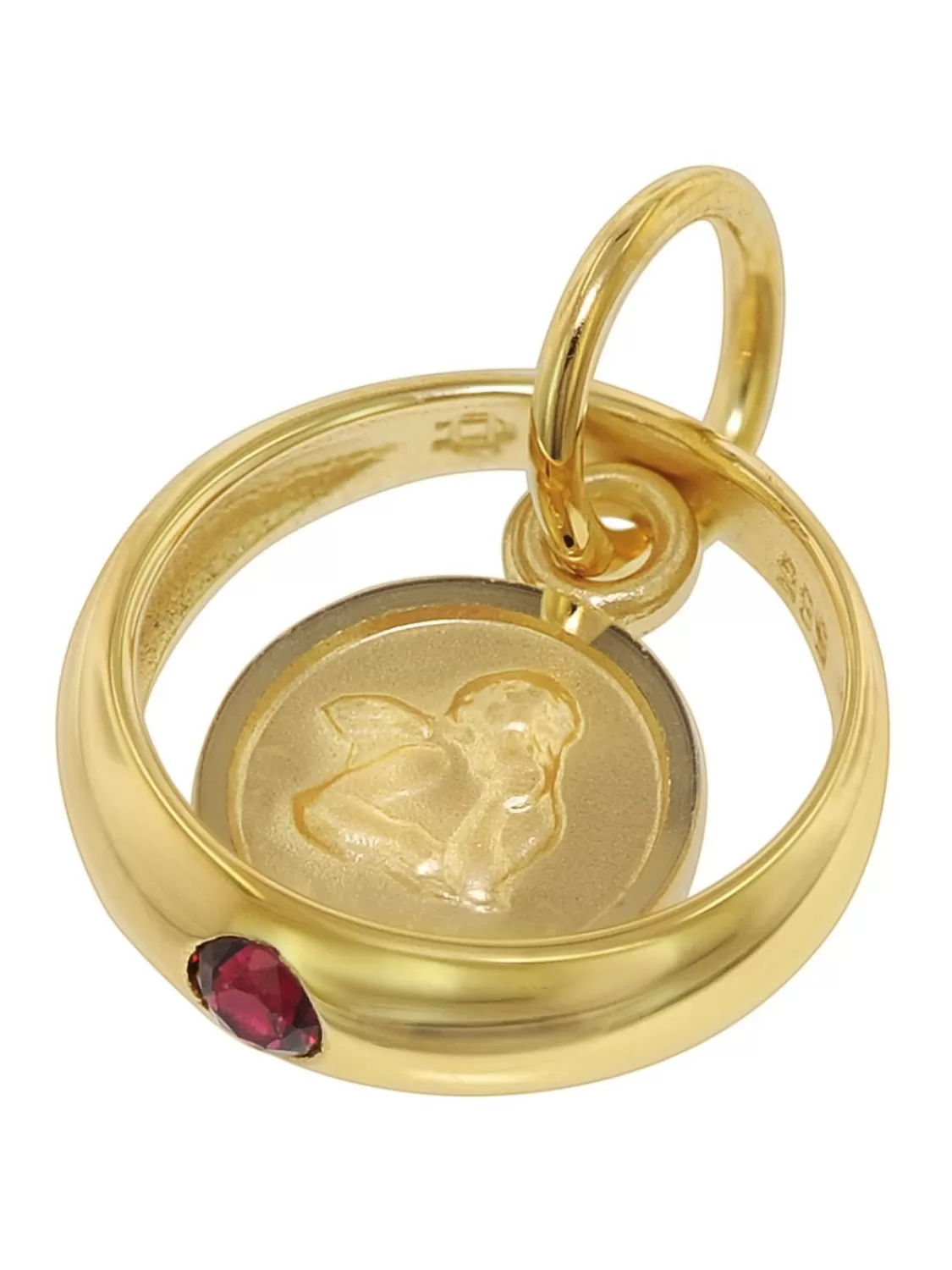 trendor Taufring Rubin Engel Gold 585 / 14 K Mit Vergoldeter Silberkette | Kinderschmuck