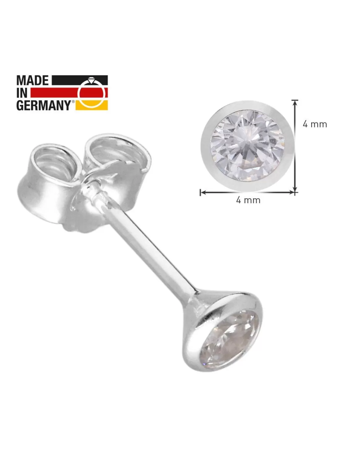 trendor Unisex Ohrringe 925 Silber Ohrstecker Mit Zirkonia 4 Mm | Herrenschmuck